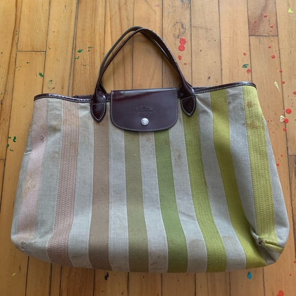 Longchamp unique Striped Canvas Tote Bag - Picture 1 of 11